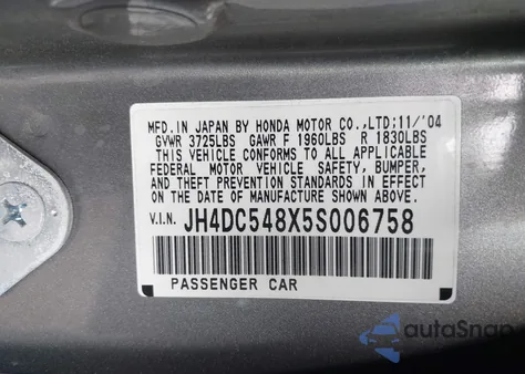 2005 Acura Rsx z USA, uszkodzony, nr VIN JH4DC548X5S006758